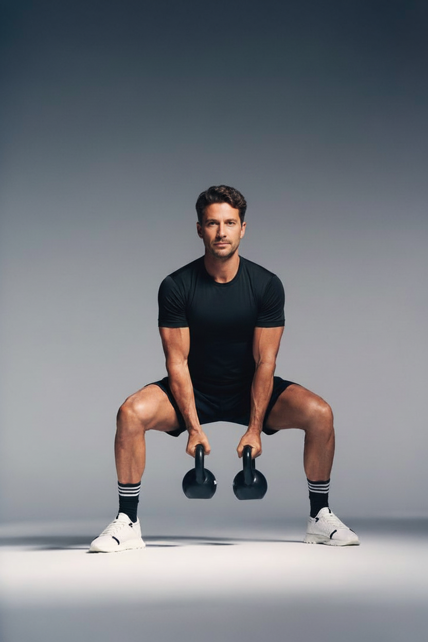 Athlete demonstrating a kettlebell sumo squat