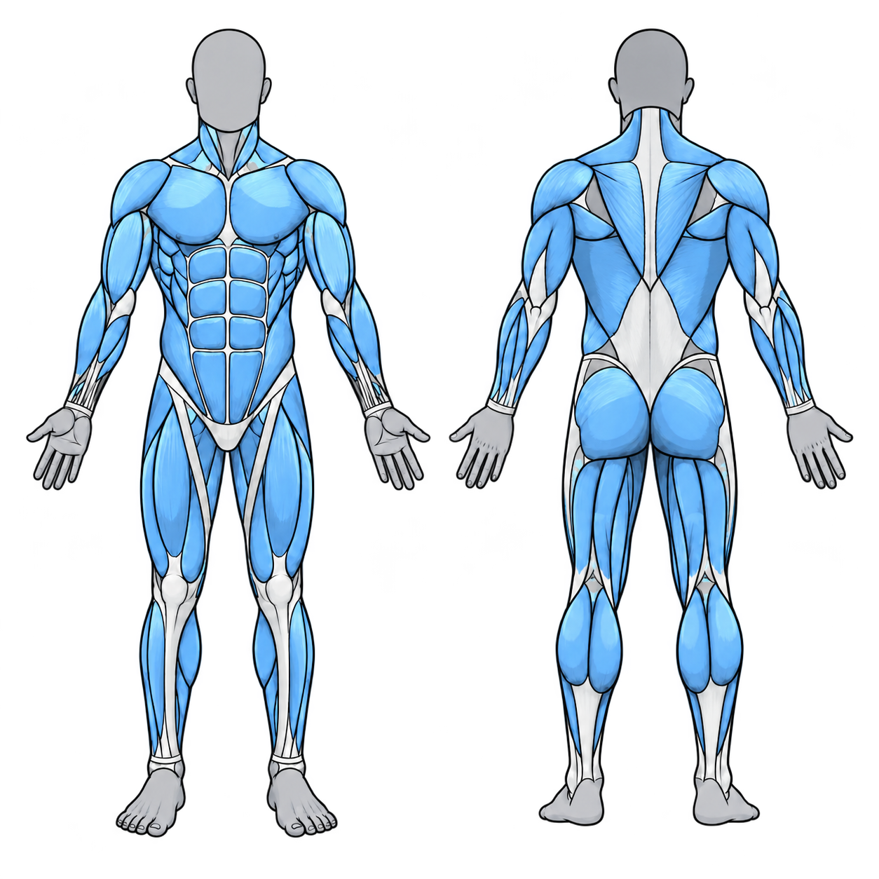 Front and back muscle focus illustration